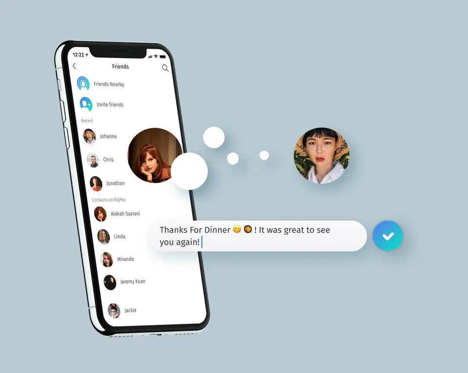 BigPay app sending money to a friend