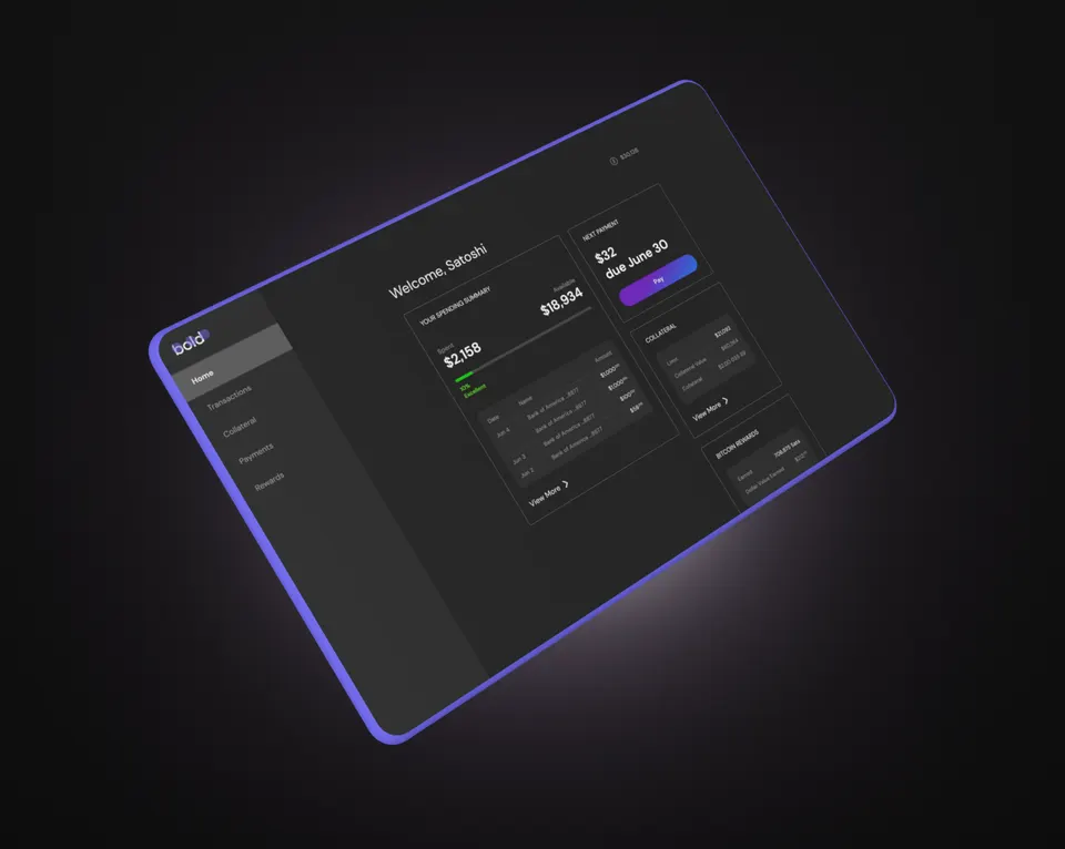 Bold.io line-of-credit dashboard on a dark interface