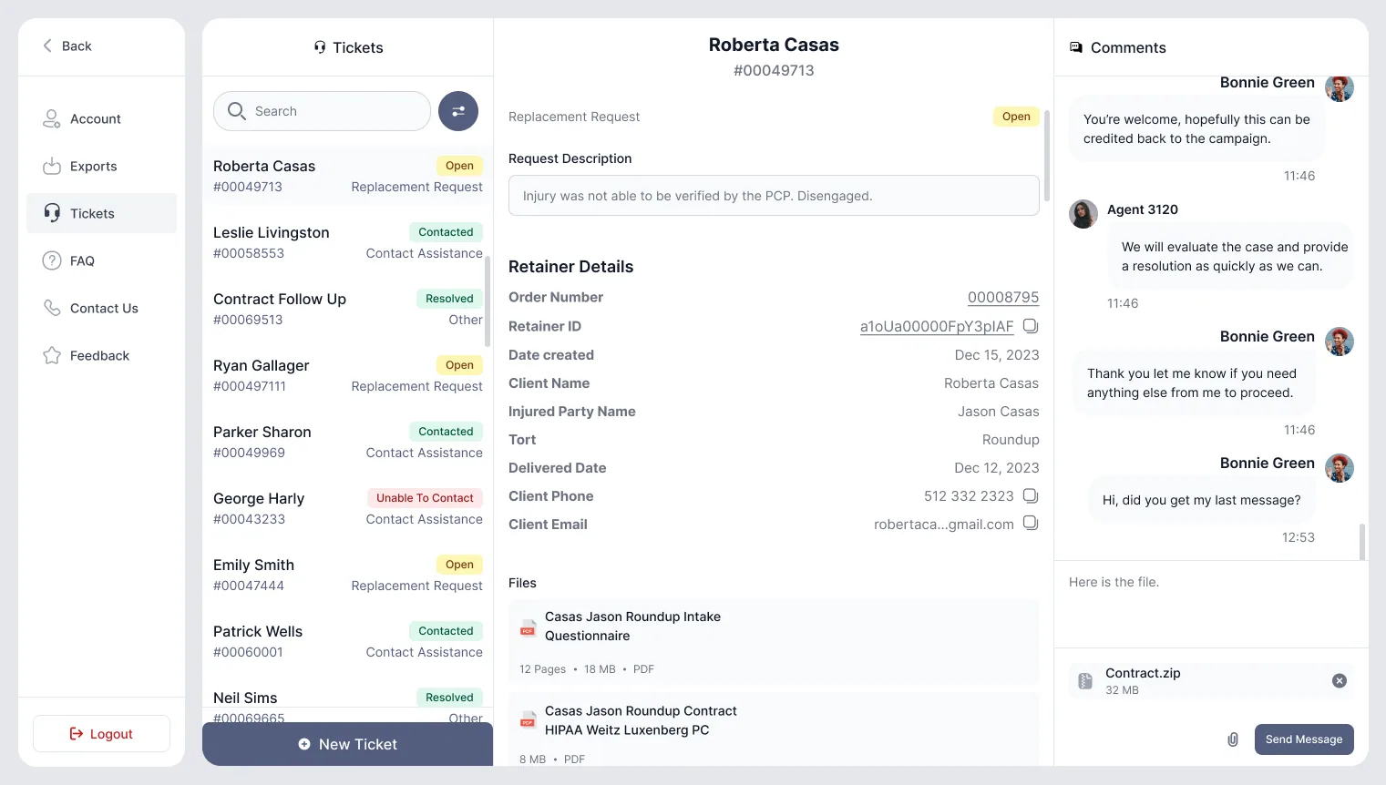 Attaching a document to a ticket conversation